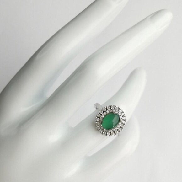 Green Chalcedony CZ Halo ring sterling silver size 9 - Picture 2 of 7
